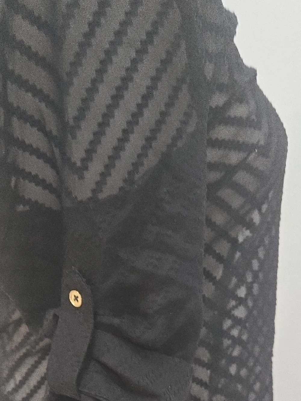 bebe Black Sheer Chevron Top with Gold Buttons - Picture 6 of 8